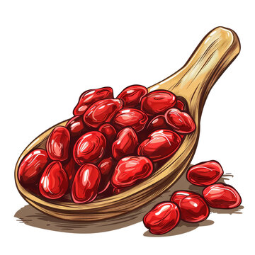 recommend clip art: Dried Chinese Wolfberries in Wooden Spoon Clipart Isolated on Transparent or White Background, PNG