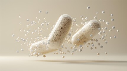 Obraz premium A beige capsules float on a beige background.