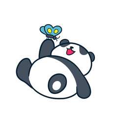 Adorable Panda Vector is playing with butterfly