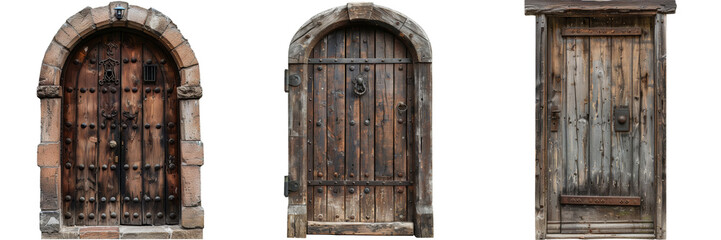 Wooden Architecture Doors Isolated on Transparent or White Background, PNG