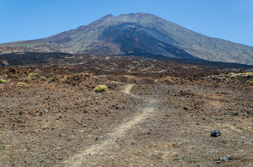 Teide volcano in the foreground volcanic lava fields