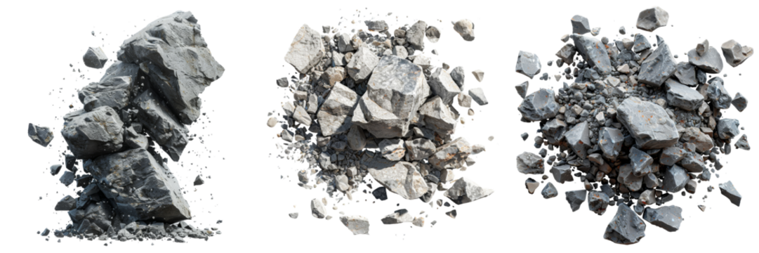 Dirty Stone Flake Particle Set Isolated on Transparent or White Background, PNG