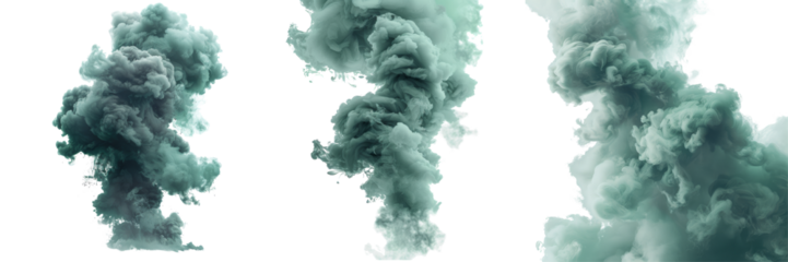 Dark Green Smoke Cloud Clipart Illustration Set Isolated on Transparent or White Background, PNG