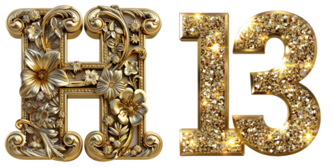 Golden Word and Number H5 Set Isolated on Transparent or White Background, PNG