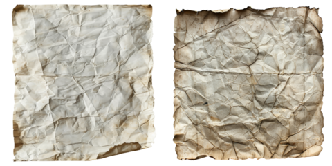 Grunge Dirty Paper Texture Set Isolated on Transparent or White Background, PNG