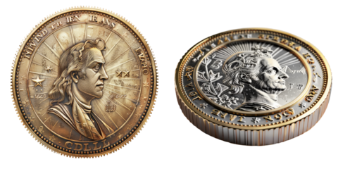 Dollar Coin Aesthetics in 3D Rendering Set Isolated on Transparent or White Background, PNG
