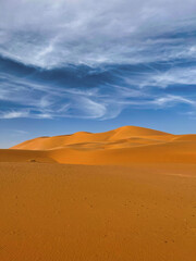 Erg Chebbi sand dune in a sunny day in Sahara deseret