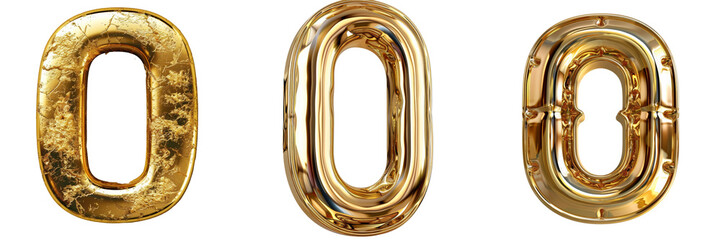 Golden Font Number 0 Set Isolated on Transparent or White Background, PNG