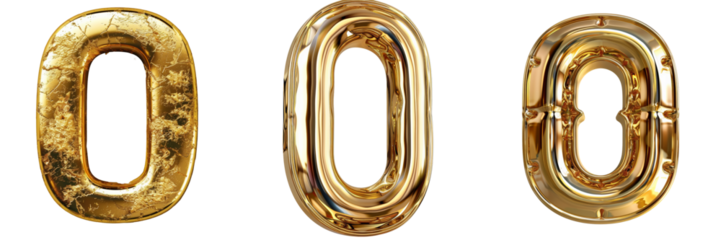 Golden Font Number 0 Set Isolated on Transparent or White Background, PNG