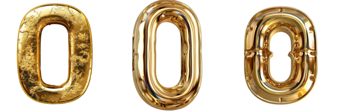 Golden Font Number 0 Set Isolated on Transparent or White Background, PNG