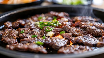 Beef bulgogi features thinly sliced, marinated beef grilled to perfection and bursting with flavor