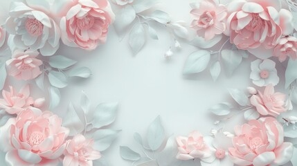 A white background with a pink flower border