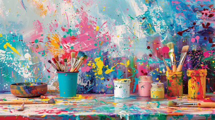 Fototapeta premium Discover the essential tools for any artist with this captivating scene of paintbrushes. Each brush, with its unique shape and bristle texture, is poised for creativity, showcasing a range of sizes.