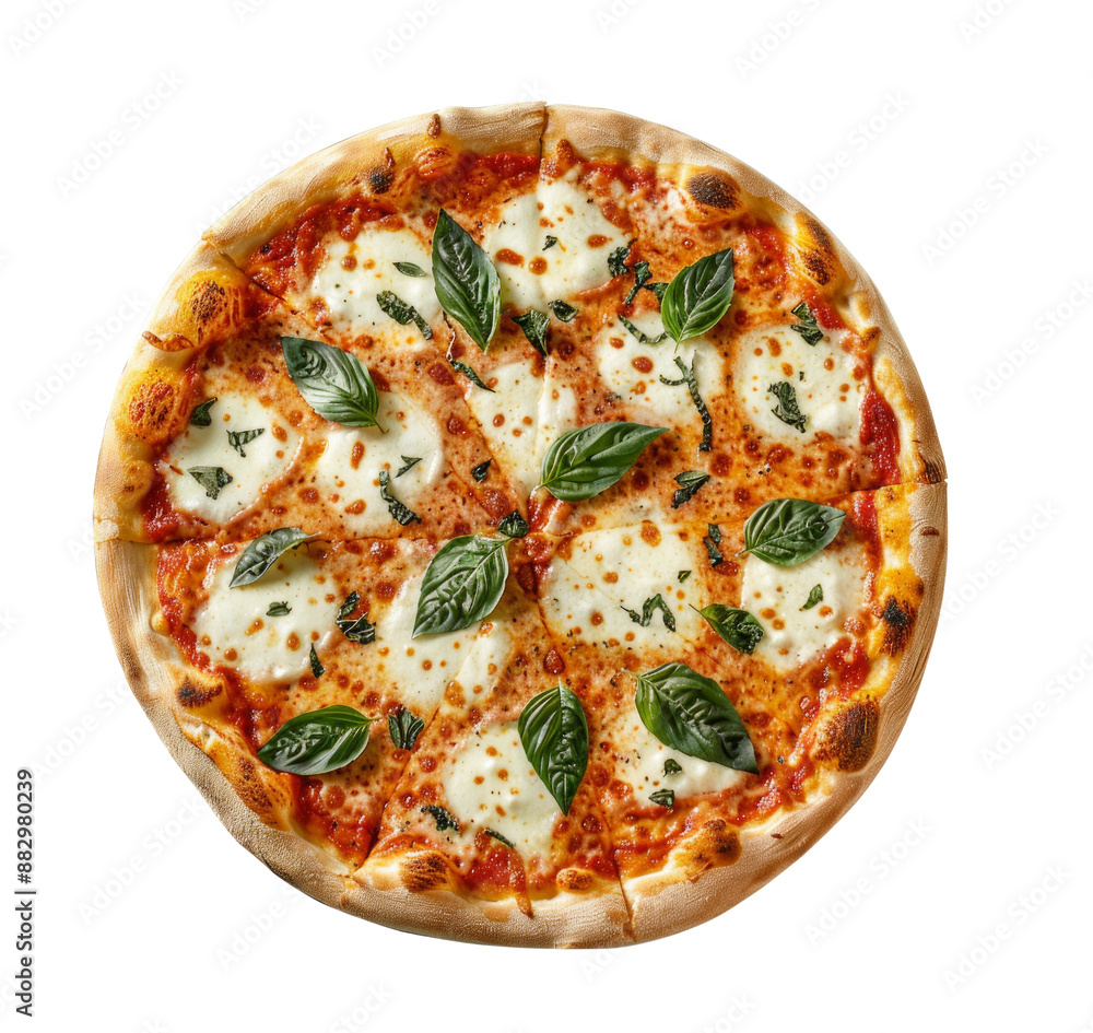 Wall mural a pizza with basil leaves on top