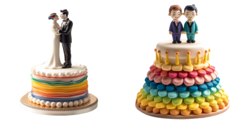 Gay Wedding Cake Topper Over White Background Set Isolated on Transparent or White Background, PNG