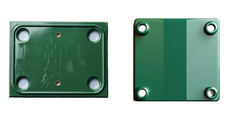 Green Plastic Board with Four Holes Isolated on Transparent or White Background, PNG