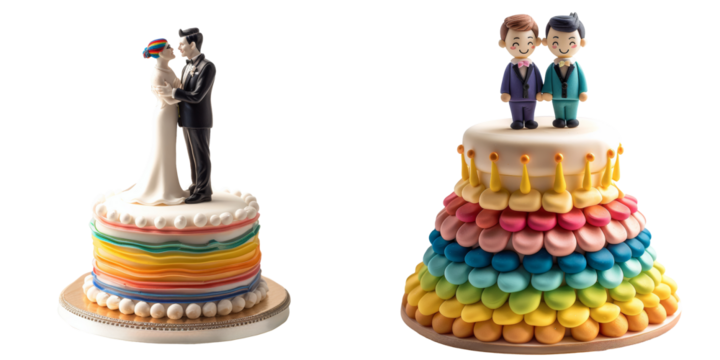 Gay Wedding Cake Topper Over White Background Set Isolated on Transparent or White Background, PNG - Powered by Adobe