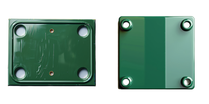 Green Plastic Board with Four Holes Isolated on Transparent or White Background, PNG