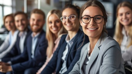 Obraz premium Happy young business team smiling in office setting.