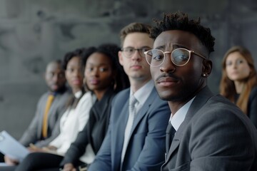 Obraz premium Diverse business team collaboratively seated in modern office.