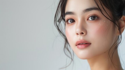 Fototapeta premium A young Asian woman with a beautiful, clean face.