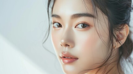 Naklejka premium A young Asian woman with a beautiful, clean face.