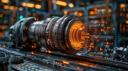 Fototapeta premium Futuristic Engine with Glowing Lines