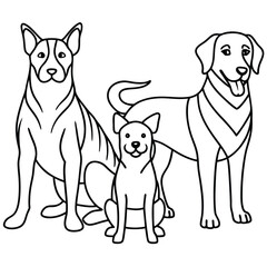 dog, doodle, friends, friendship, graphic, outline, pet, puppy, simplicity, trendy, trust, drawing, hand-drawn, linear, loyal, loyalty, sitting, vignetting, illustration, isolated, minimalistic.