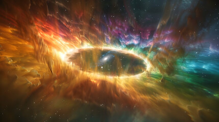 Fototapeta premium A solar planet with a stunning view of a nearby quasar, creating a colorful and mesmerizing sky 