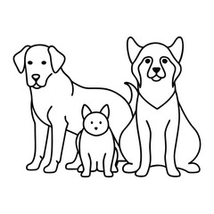 dog, doodle, friends, friendship, graphic, outline, pet, puppy, simplicity, trendy, trust, drawing, hand-drawn, linear, loyal, loyalty, sitting, vignetting, illustration, isolated, minimalistic.