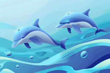 Fototapeta premium 楽しそうに泳ぐ二頭のイルカ-1