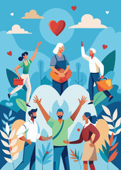 new celebration couple of lovers Charity illustration concept with abstract, diverse persons, hands and hearts.