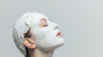 Naklejka premium Serene Woman with White Clay Mask for Beauty Concept on Isolated White Background, Generative Ai