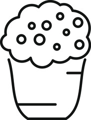 Simple black and white line icon of a chocolate chip muffin baking in a cup