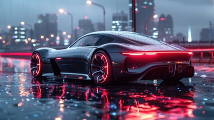 Futuristic Sports Car Under City Lights