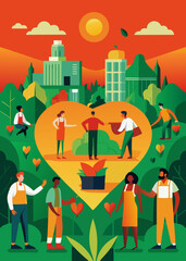 new celebration couple of lovers Charity illustration concept with abstract, diverse persons, hands and hearts.