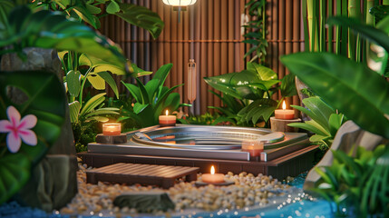 Immerse yourself in the serene beauty of a garden adorned with majestic trees, where lush foliage creates a natural canopy. The verdant landscape, with its towering trees and dappled sunlight.