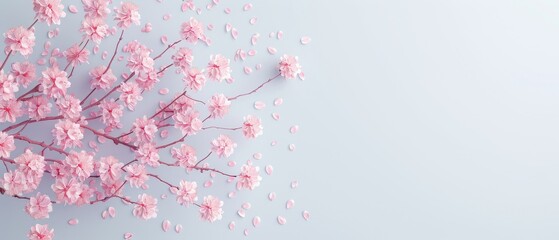 Delicate pink cherry blossom branches with petals against a light background, perfect for spring-themed designs or serene nature visuals.