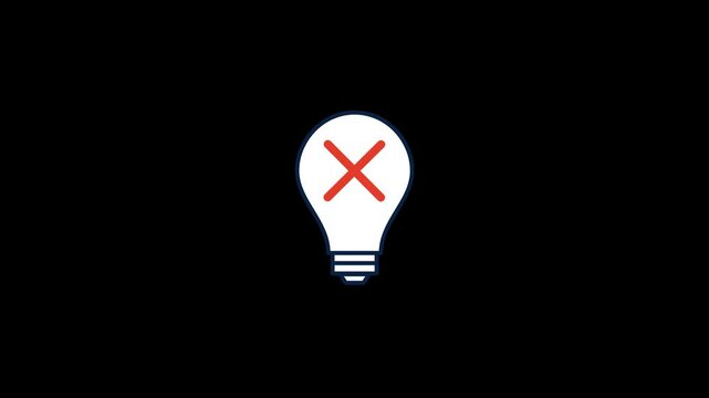 Crossmark Light Bulb Animation with transparent background 