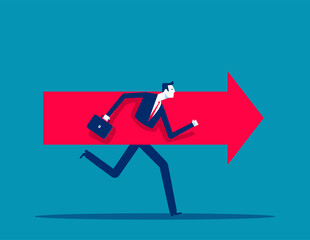 Businessman using arrows as motivation to move forward. Business development vector concept