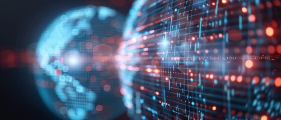 Obraz premium Digital representation of global data network. Futuristic technology, information exchange, and internet connectivity concept.