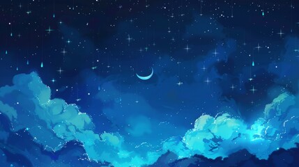 Fototapeta premium Enchanting night sky with falling stars and crescent moon for events product photography