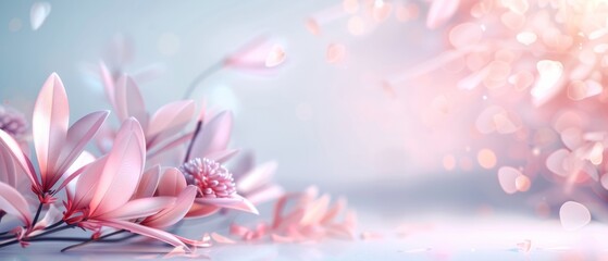 Elegant pink flowers with soft, dreamy petals in a gentle bokeh background, perfect for spring-themed designs and serene compositions.