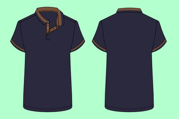 mens short sleeve navy colour pique polo shirt fashion illustration flat sketch vector. 