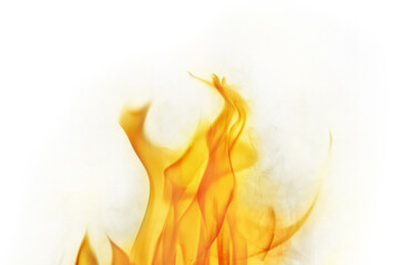 orange hot fire sparks in smoke isolated on white
