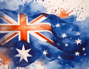 Australian flag in watercolor style. Watercolor background for your design.