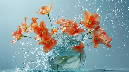Tipping Over Vase, A vase tipping over, with water and flowers in midair, symbolizing fragility and loss