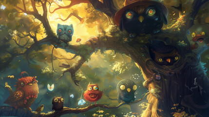 In the stillness of the forest, an owl perched on a tree branch embodies the essence of nocturnal tranquility. Its keen eyes survey the surroundings with a sense of quiet wisdom.