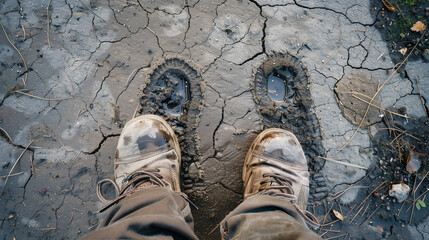 Old boots resting against a weathered wall tell a story of timeless adventure and rugged charm. Their worn leather and scuffed soles reflect years of exploration and memories. 