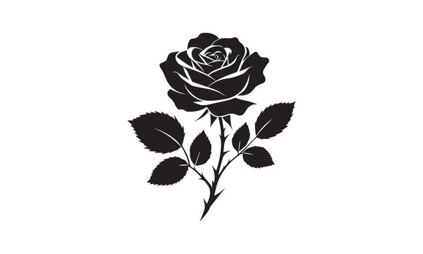 Roses tattoo. Black roses vector design. Black silhouette of rose, Valentines day silhouette of rose element set. Romantic silhouette of rose